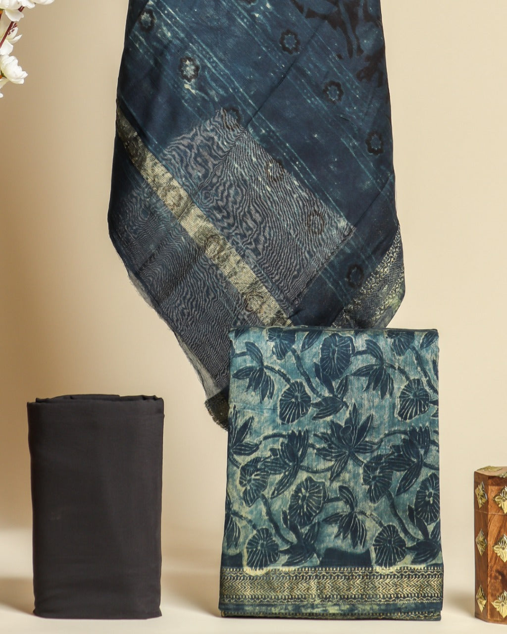 Shop ajrak print maheshwari silk suit sets (MSL307)