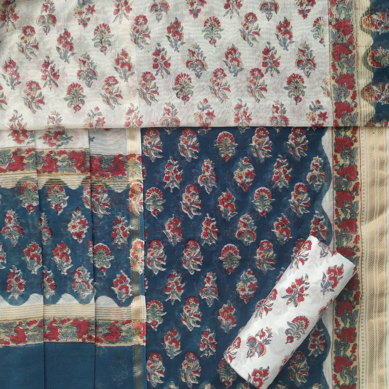 Shop hand block printed maheshwari silk suits (MSL342)