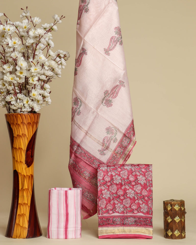 Shop hand block print maheshwari silk suit sets online shopping (MSL382)