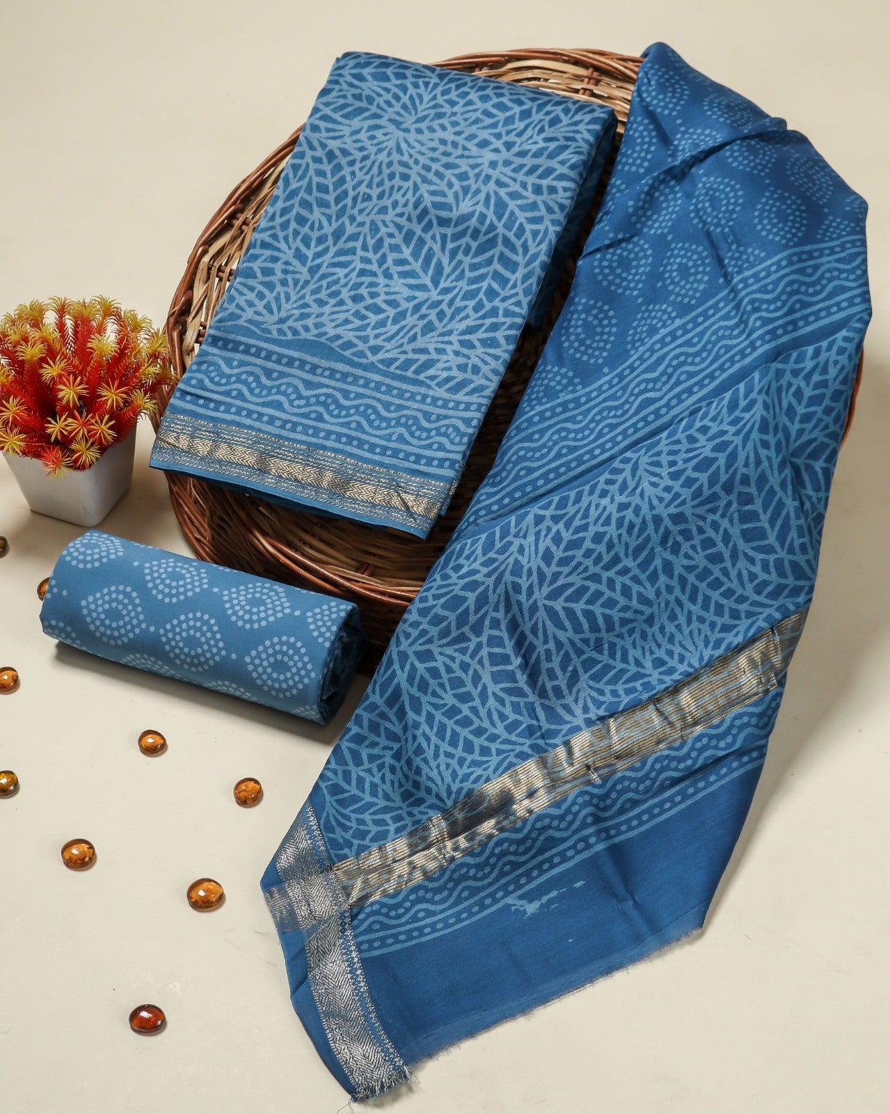 Shop hand block print maheshwari silk suits online (MSL411)