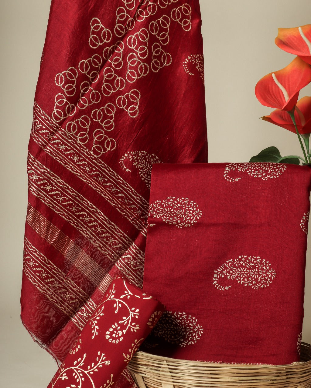 Ethnic Buta Print Maheshwari Silk Suit Set (MSL59)