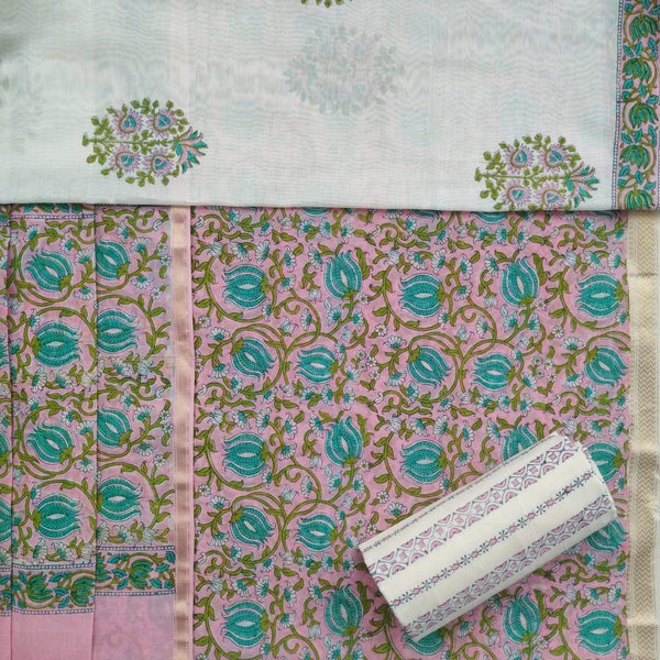 Shop Unstitched Hand Block Print Maheshwari Silk Suit sets (MSL70)