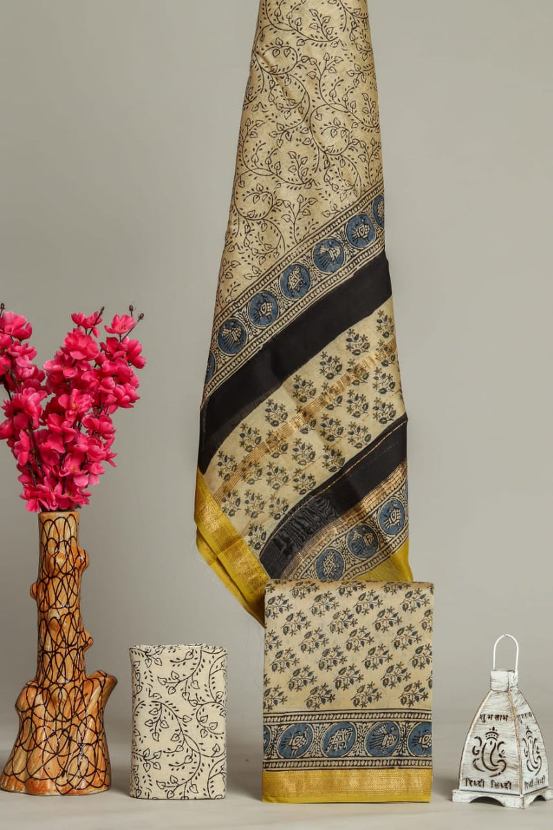 Shop Unstitched Hand Block Print Maheshwari Silk Suit sets (MSL72)