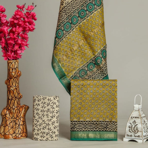 Shop Unstitched Hand Block Print Maheshwari Silk Suit sets (MSL73)