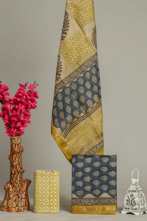 Shop Unstitched Hand Block Print Maheshwari Silk Suit sets (MSL75)