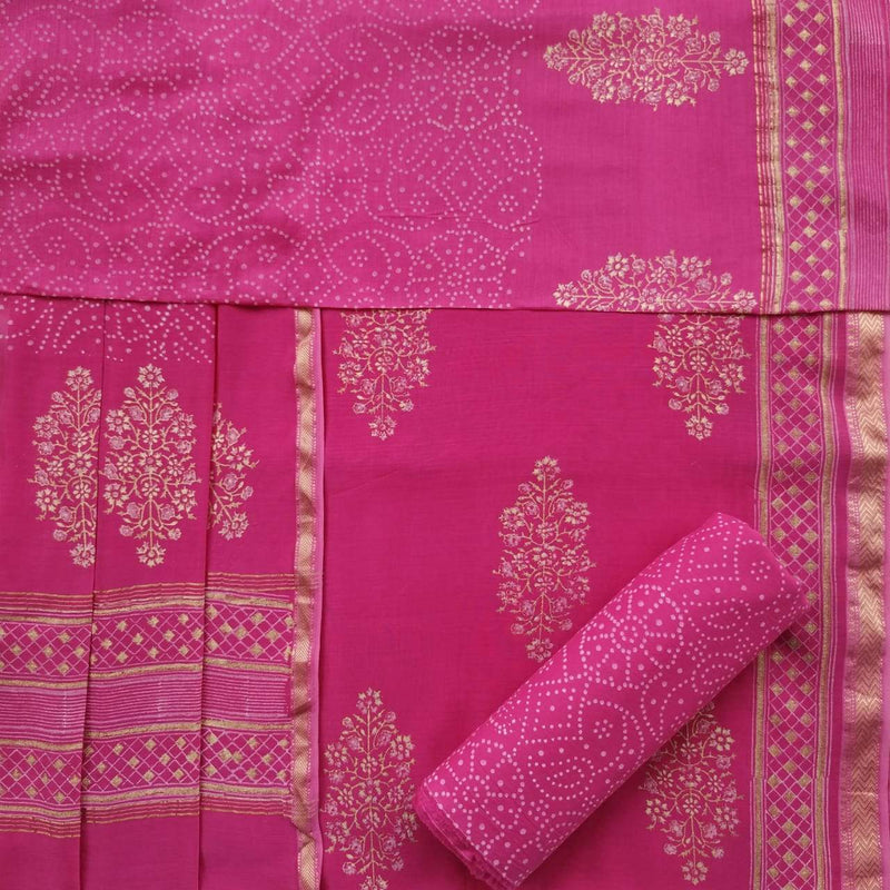 Shop Unstitched Hand Block Print Maheshwari Silk Suit sets (MSL77)