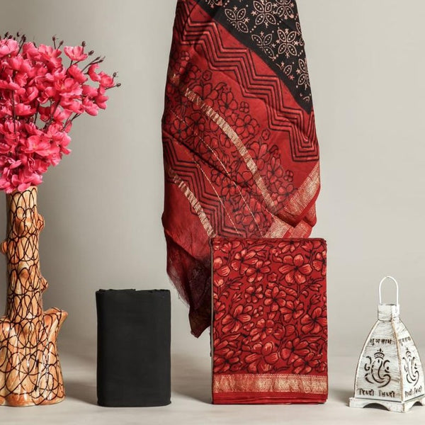 Shop Unstitched Hand Block Print Maheshwari Silk Suit sets