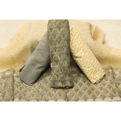 Shalvi Hand Block Printed Premium Kota Doriya 4 piece Suit Material (4PKD21) - ShalviFashion