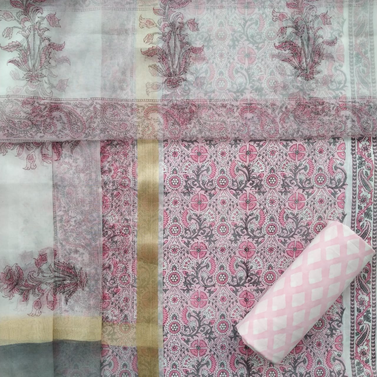 shop cotton suit with organza dupatta