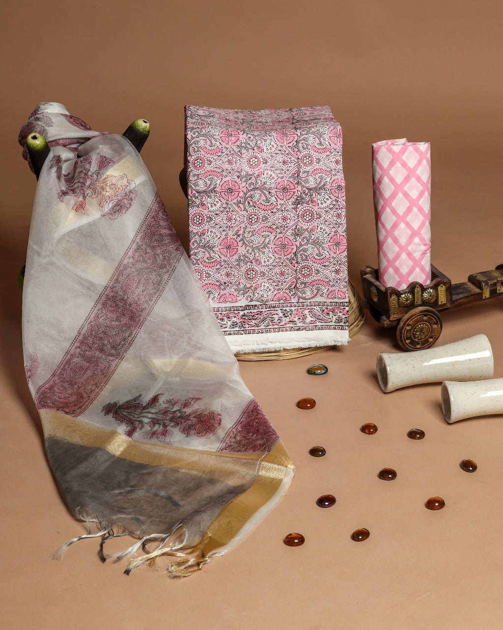 shop cotton suit with organza dupatta