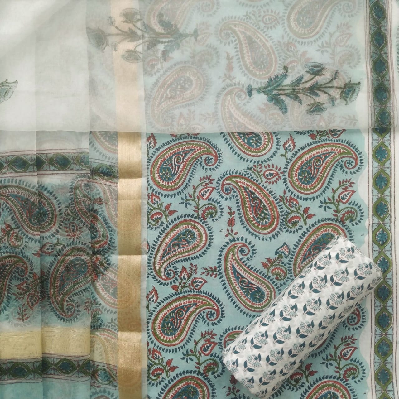 shop pure cotton suit with organza dupatta online (ORG143)