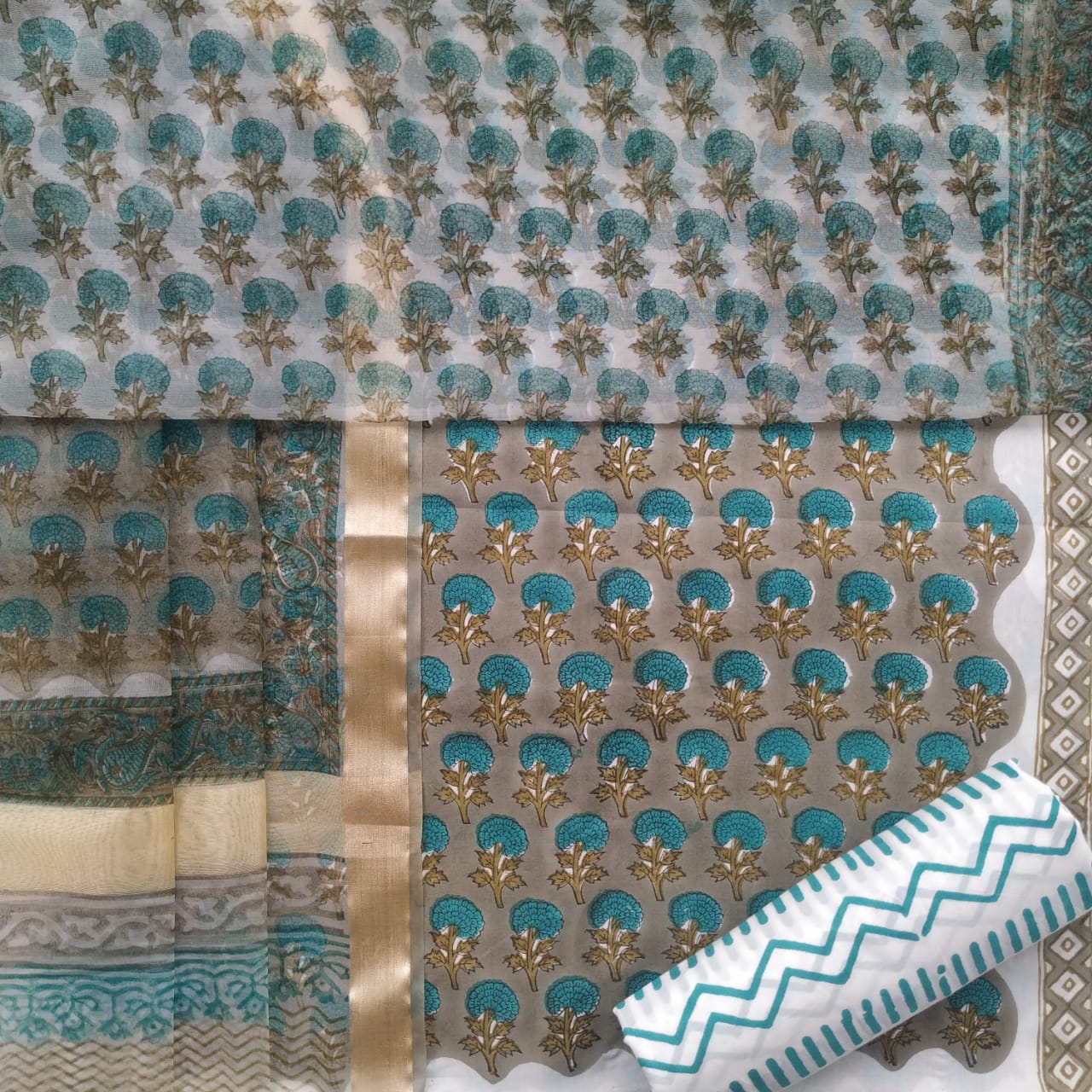 Shop unstitched cotton suits with organza dupatta (ORG146)