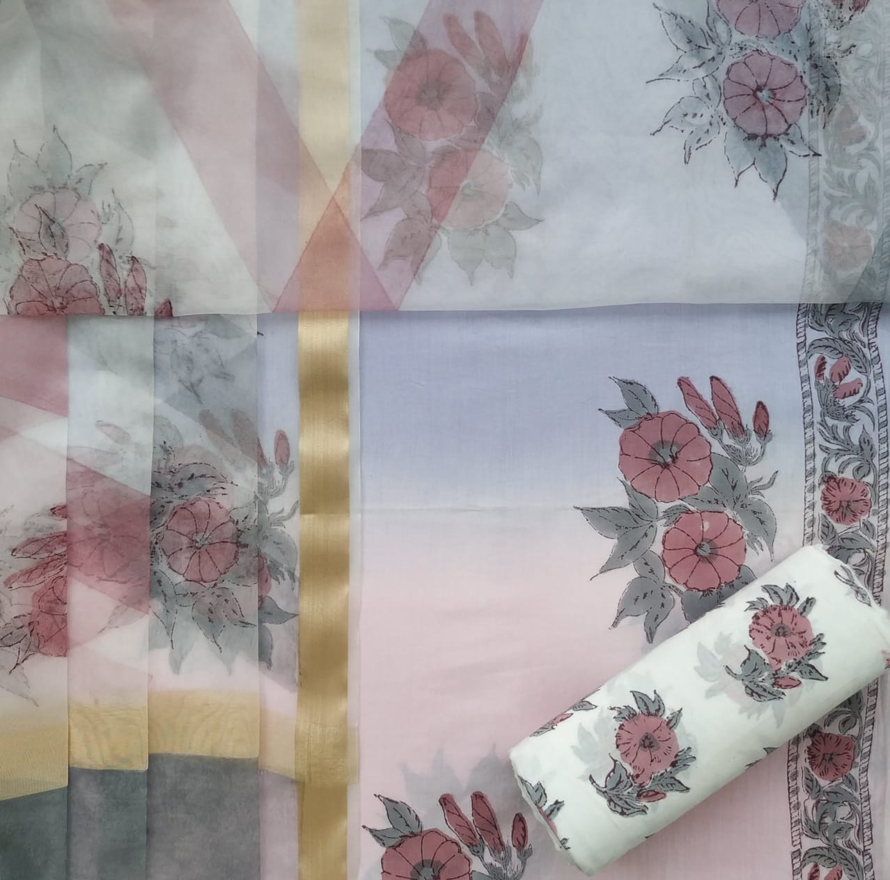 Shop unstitched ombre print cotton suit sets online (ORG155)