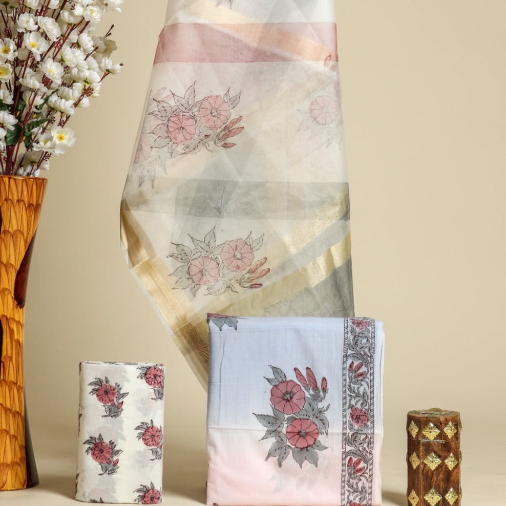 Shop unstitched ombre print cotton suit sets online (ORG155)