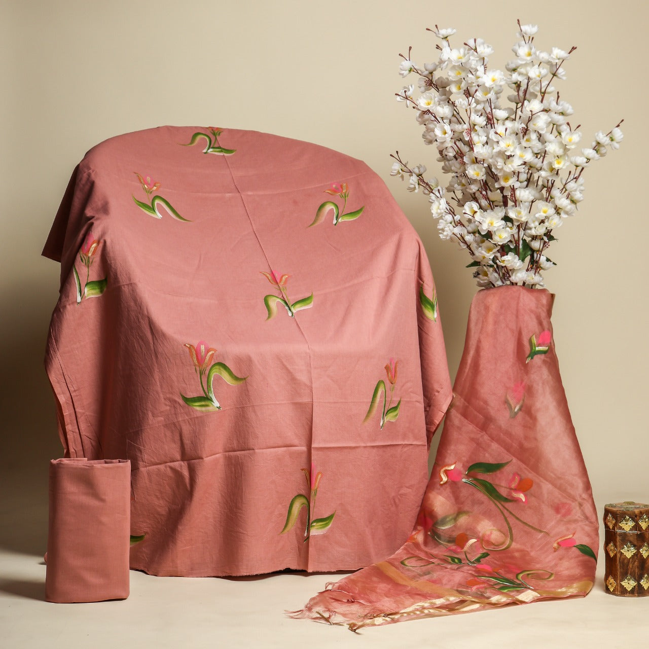 Shop hand painted cotton suit sets in jaipur (ORG159)