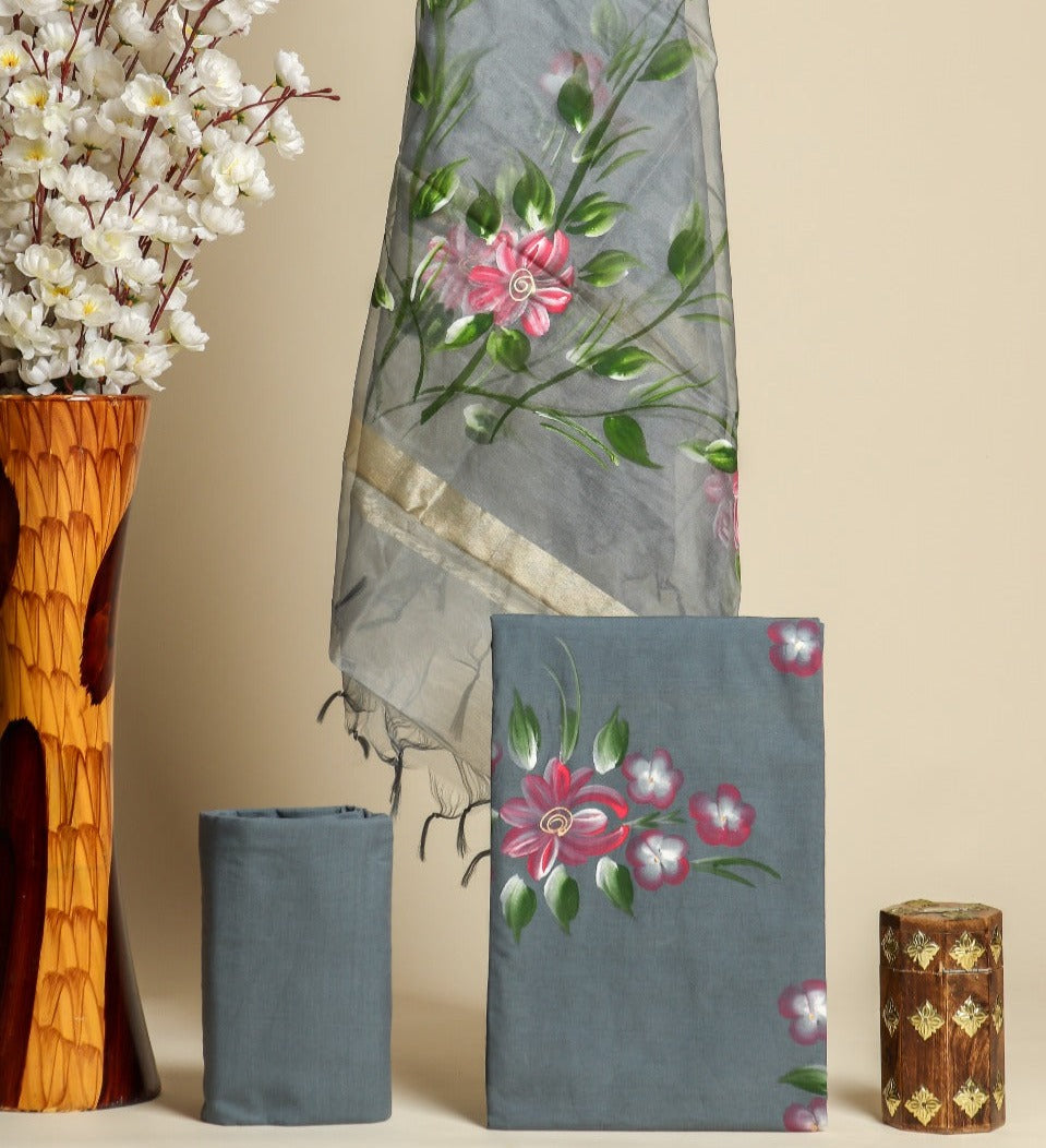 Shop cotton suit sets with organza dupatta (ORG161)