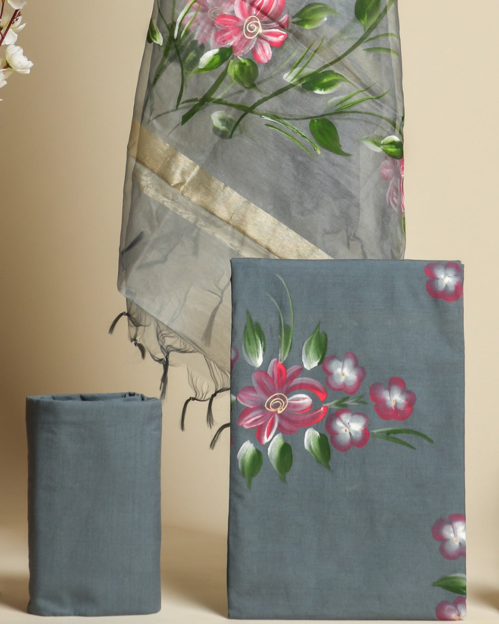 Shop cotton suit sets with organza dupatta (ORG161)