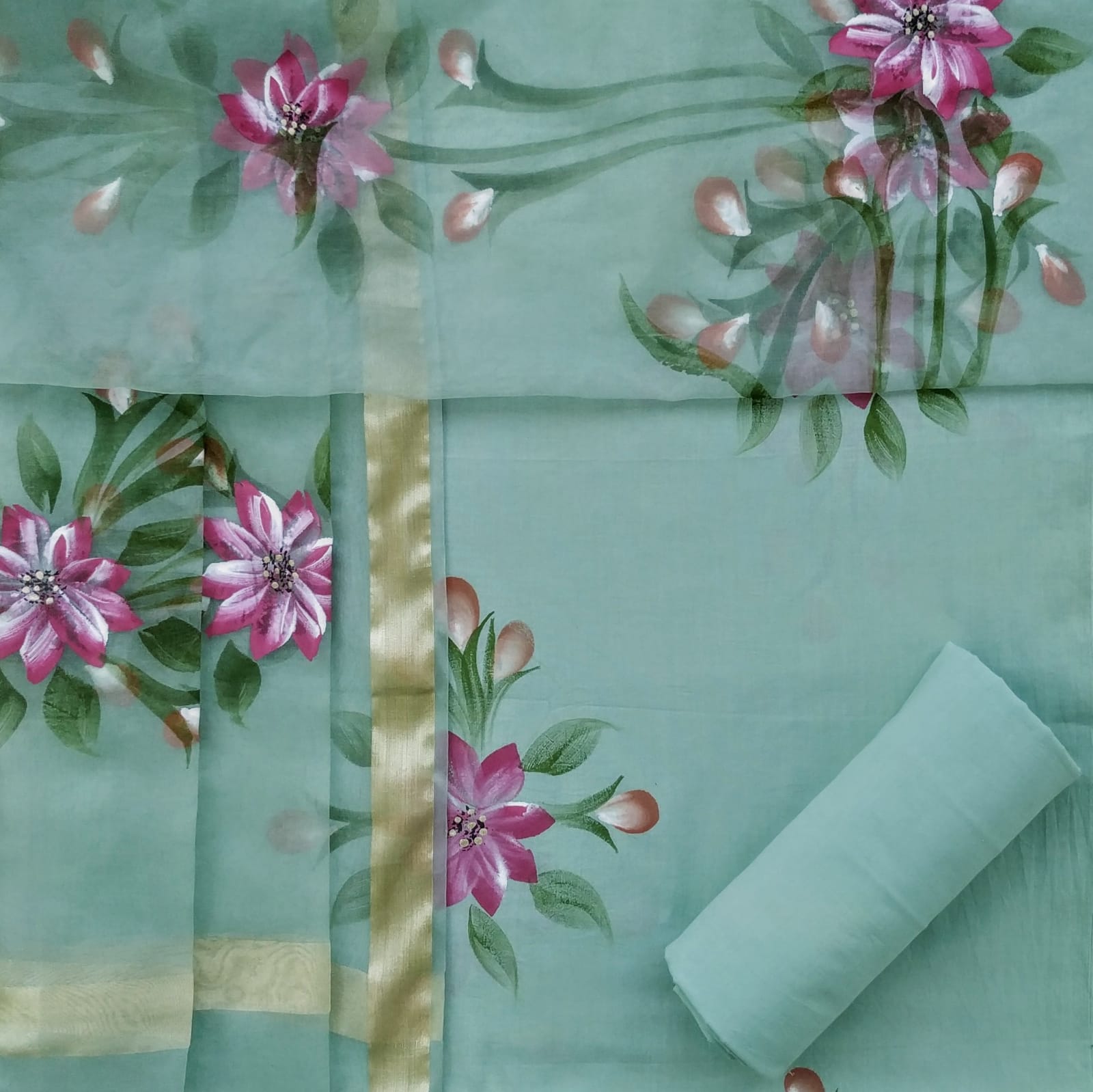 Shop cotton suit sets with organza dupatta (ORG163)