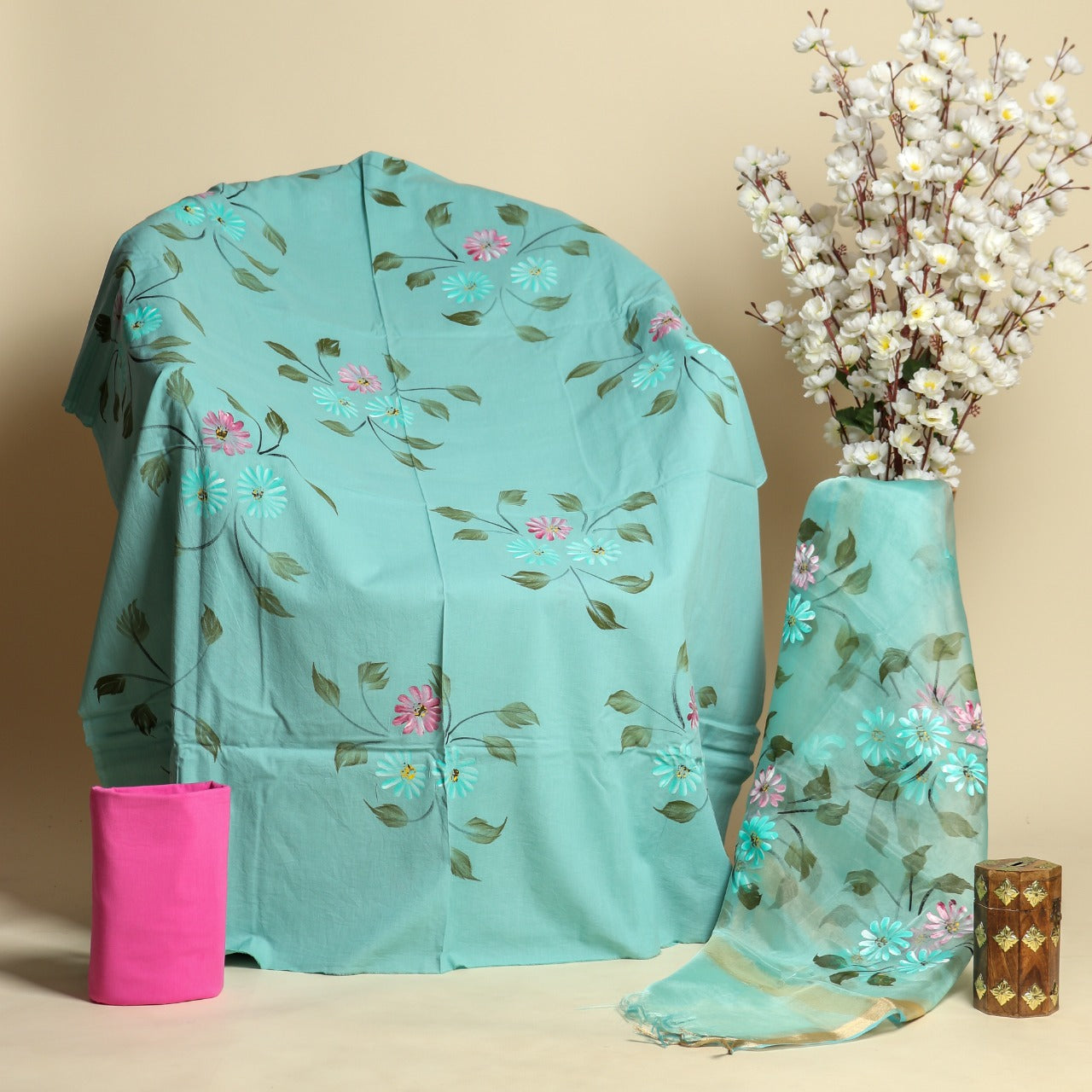 Shop organza dupatta cotton suit sets online (ORG164)
