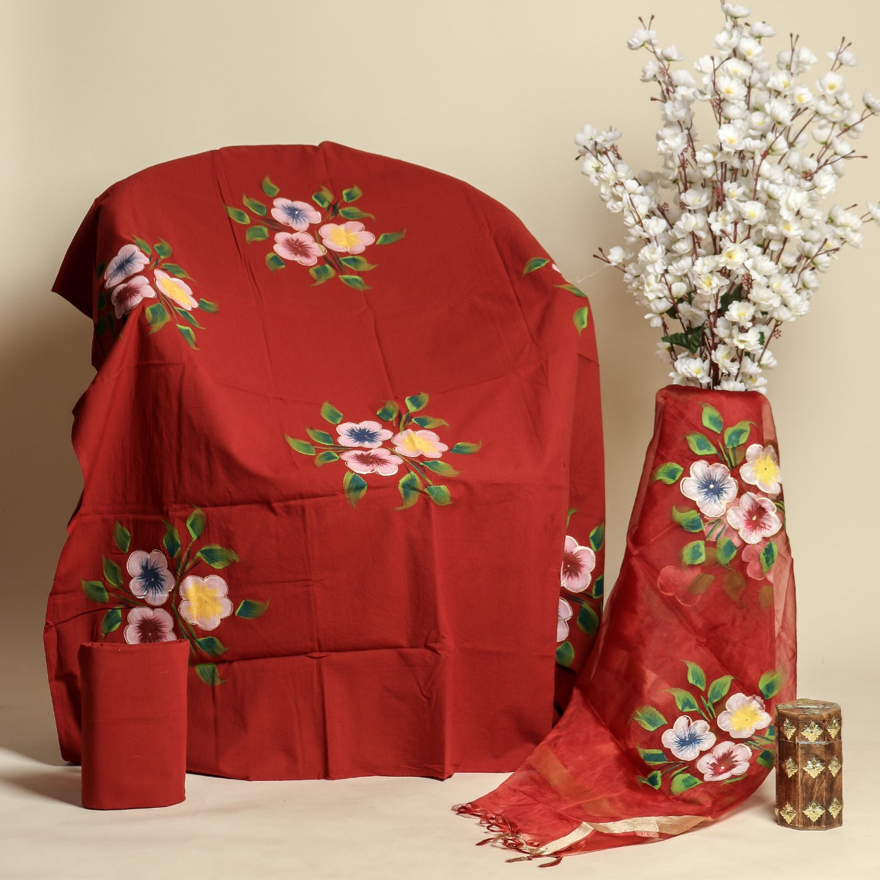 Shop unstitched hand painted cotton suit sets (ORG168)