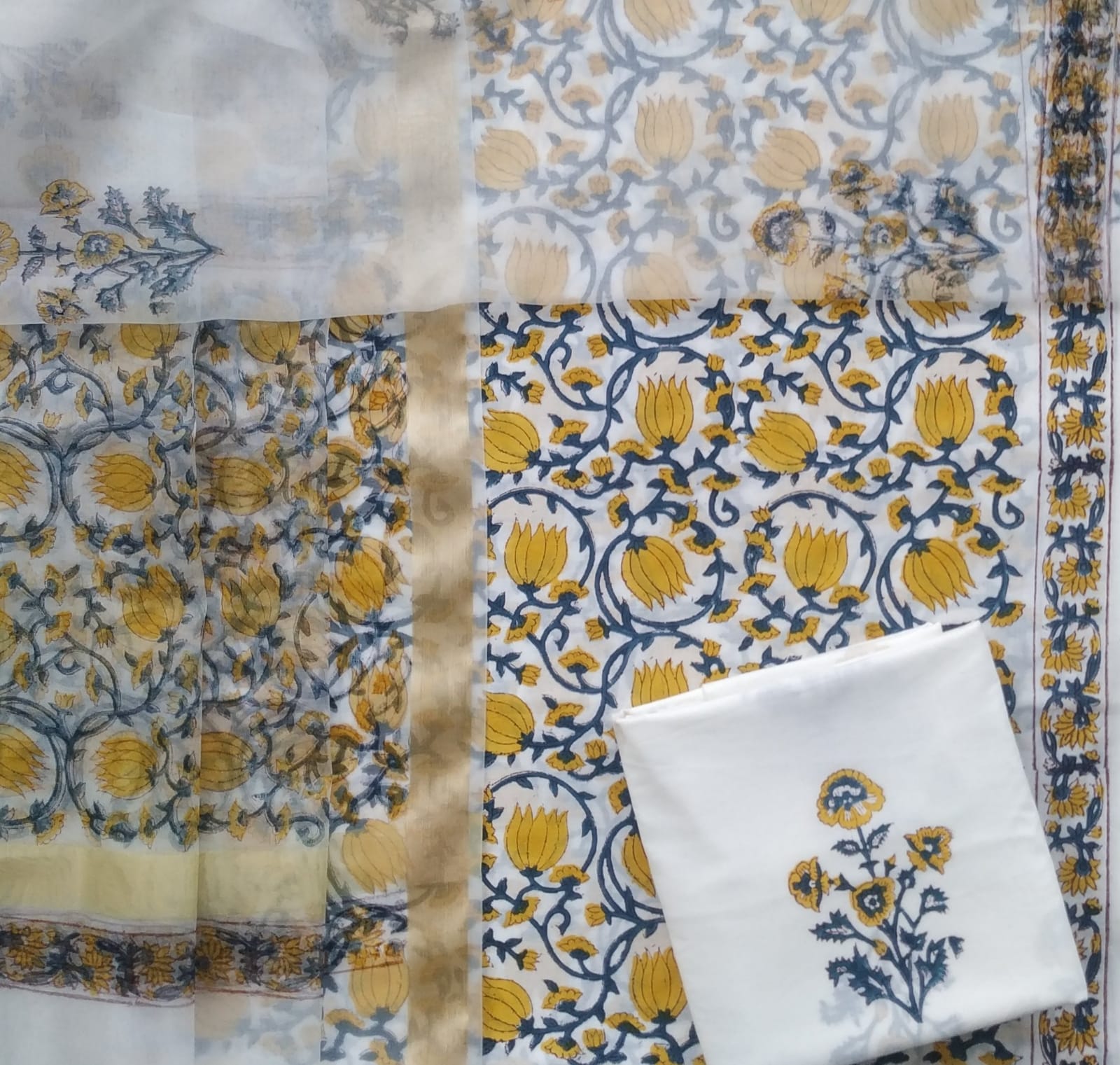 Shop unstitched cotton suit sets with organza dupatta (ORG170)