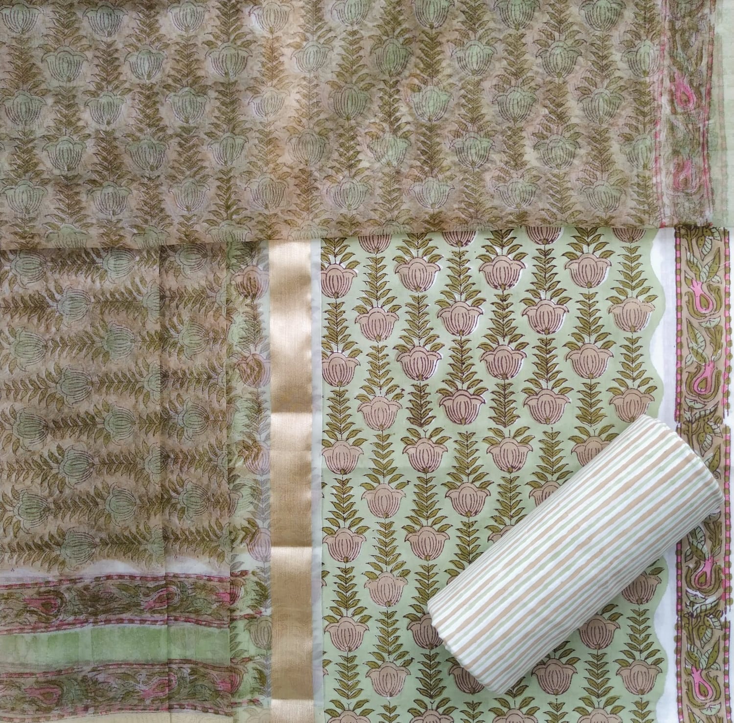 shop organza dupatta block print suit sets (ORG174)