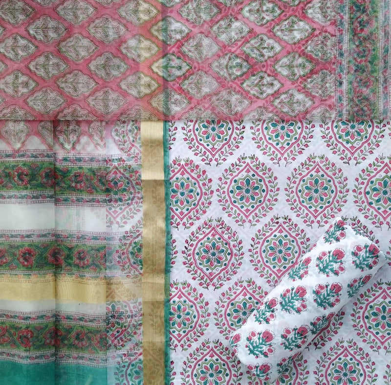 Shop cotton suit sets with organza dupatta online (ORG185)