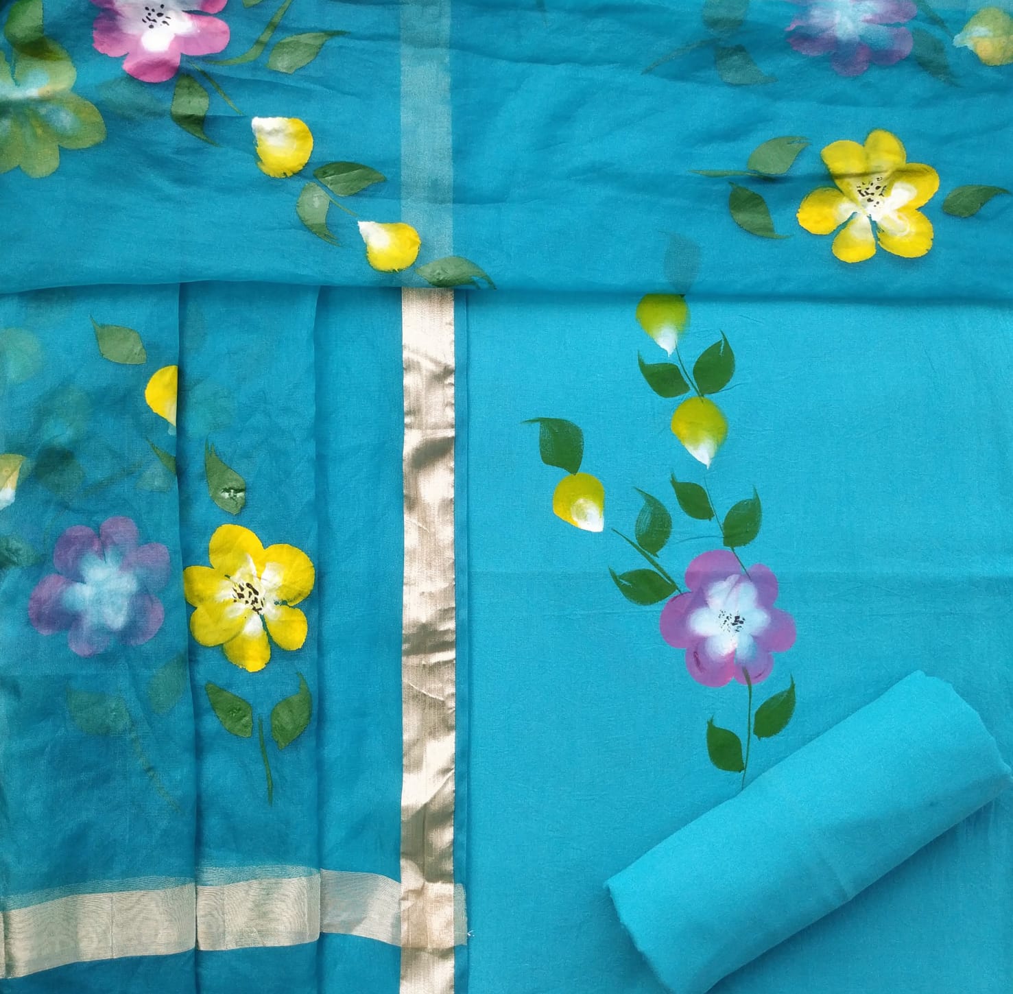 Shop cotton suit set with organza dupatta online (ORG191)