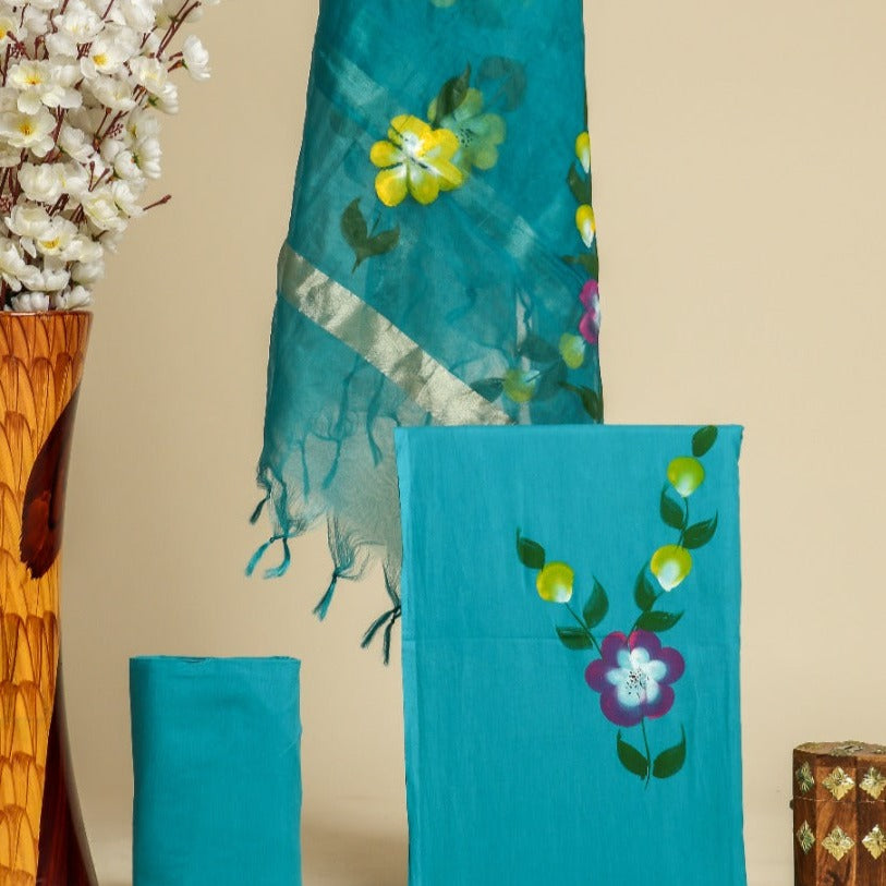 Shop cotton suit set with organza dupatta online (ORG191)