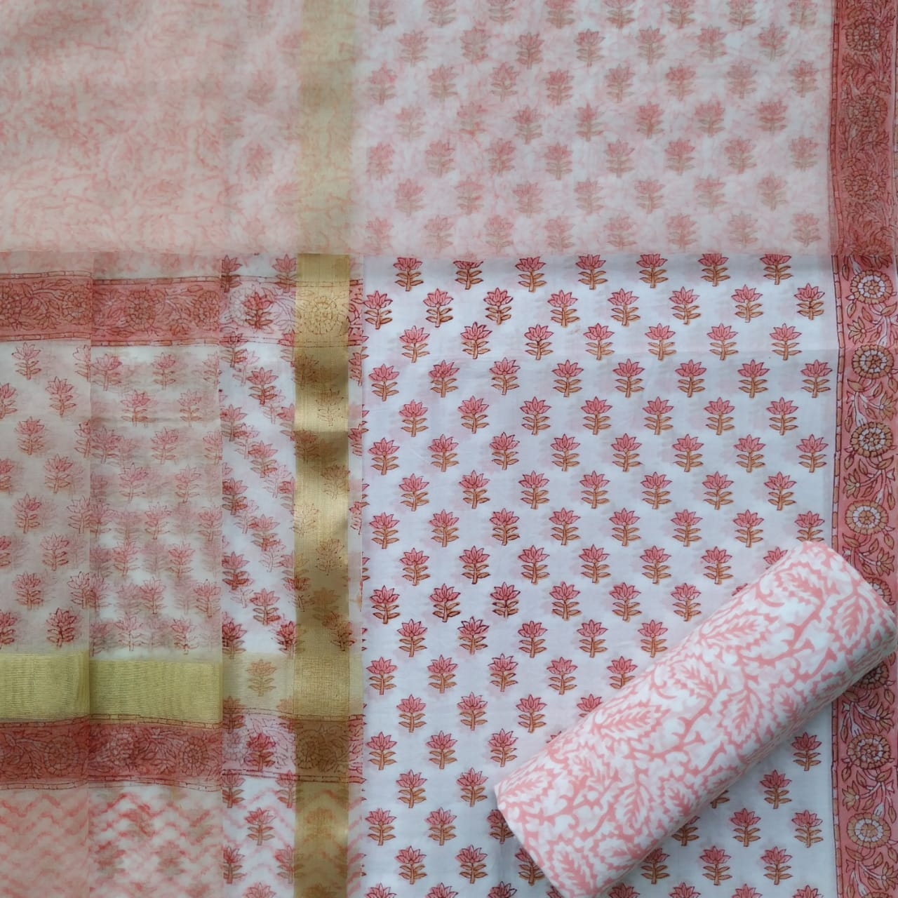 Shop cotton suit sets with organza dupatta (ORG197)