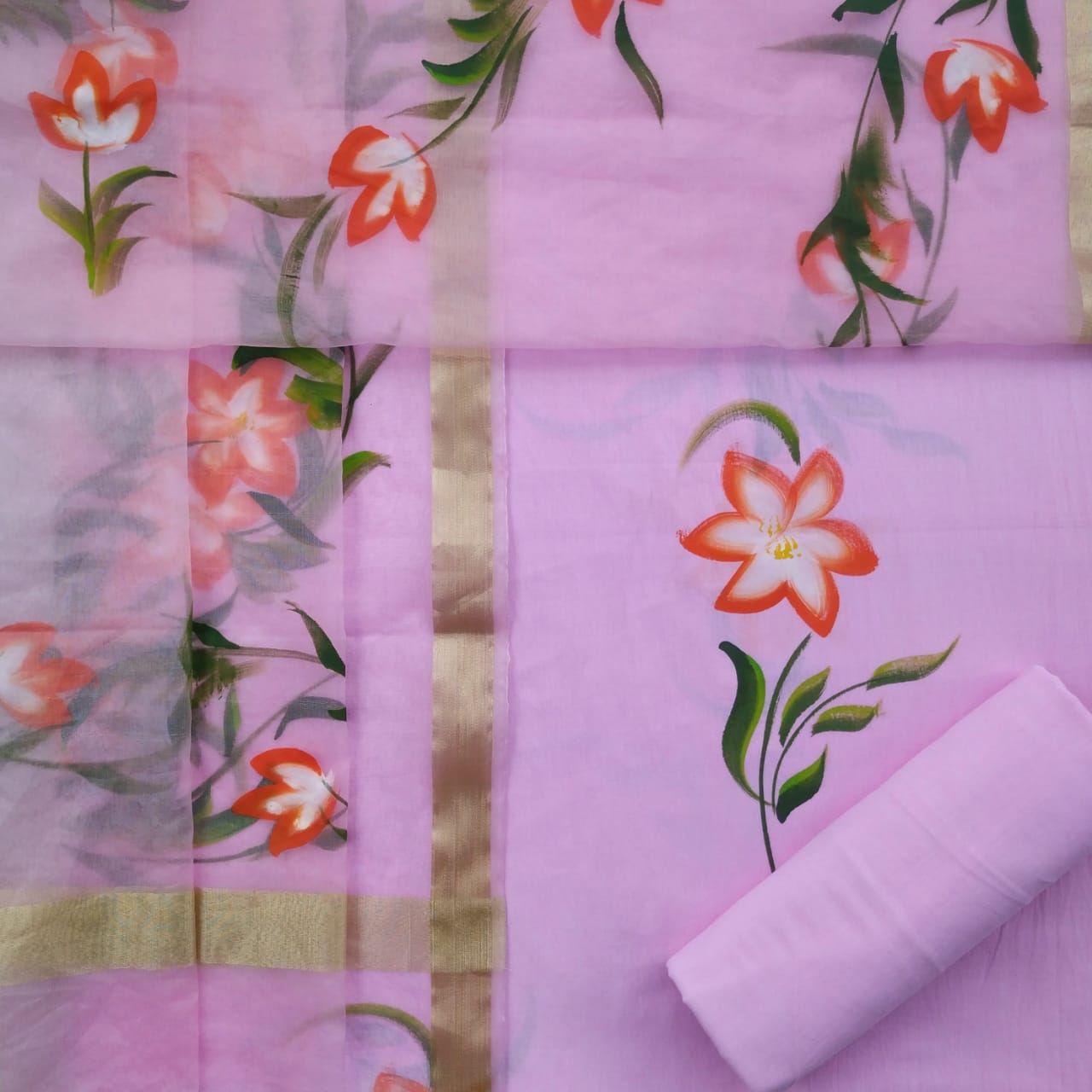 Shop cotton suit sets with organza dupatta online shopping (ORG213)