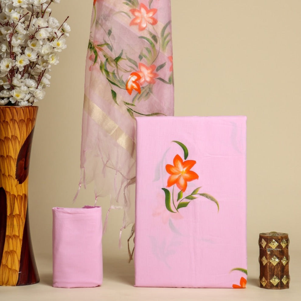 Shop cotton suit sets with organza dupatta online shopping (ORG213)