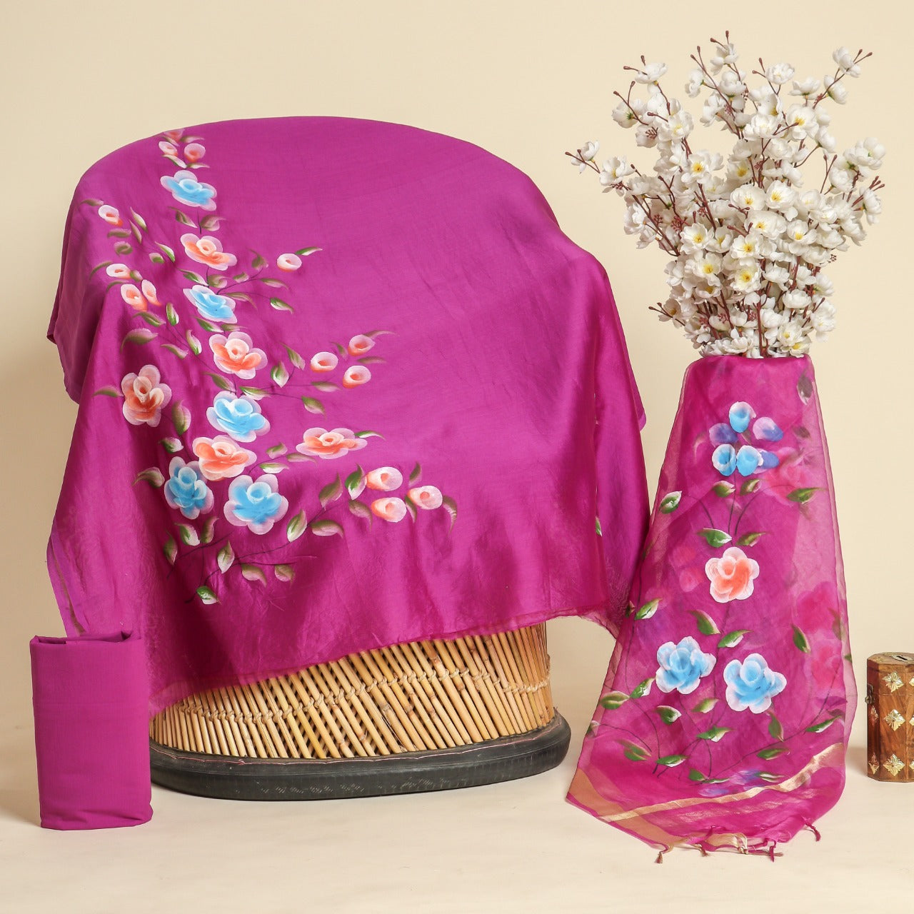 Shop handpainted cotton organza dupatta (ORG239)