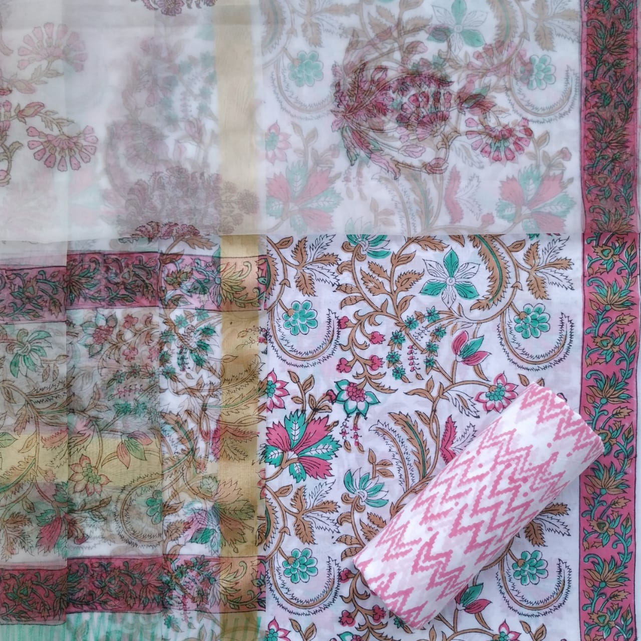 Shop organza dupatta cotton suits with organza dupatta (ORG269)