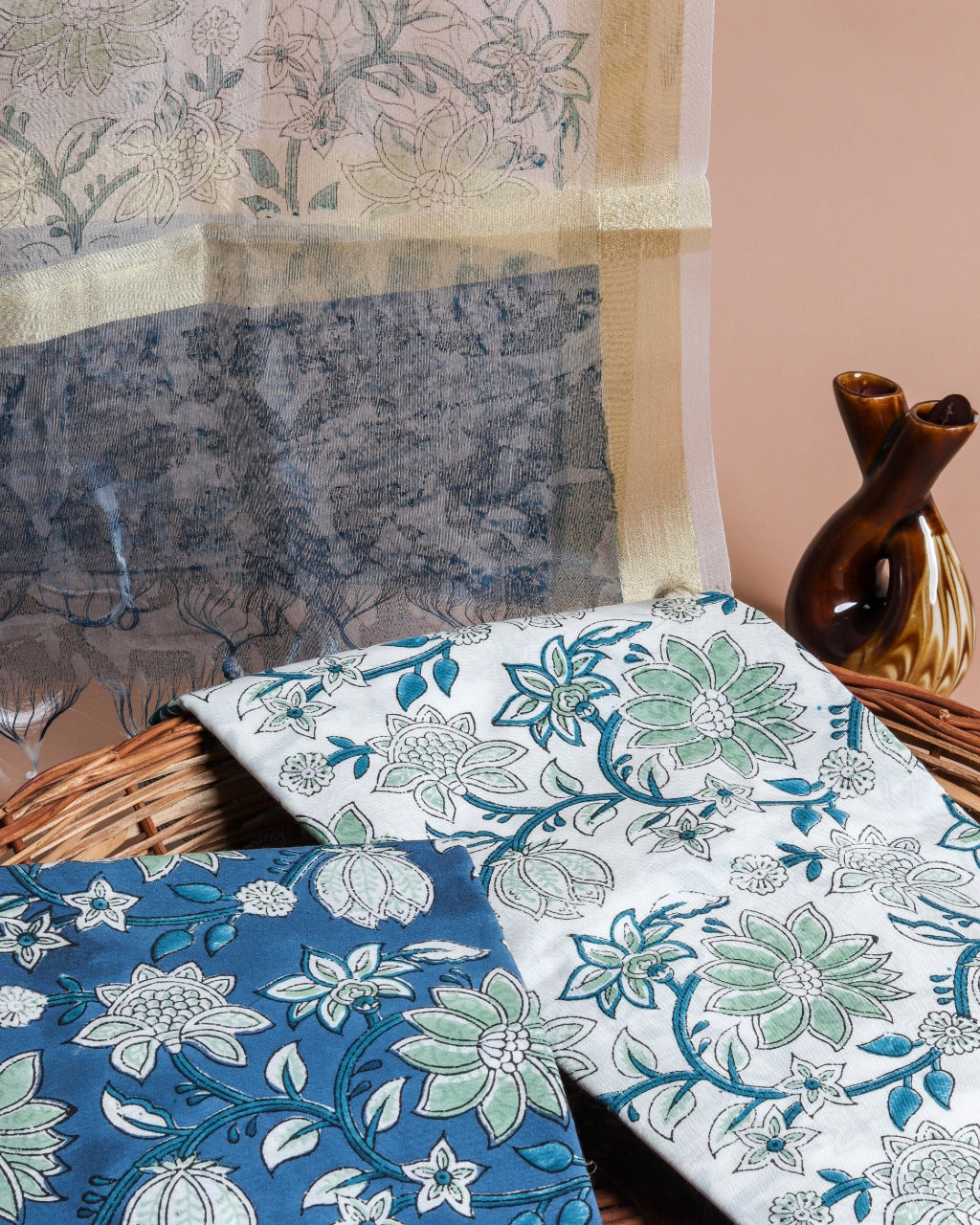 Shop Unstitched Pure Cotton Suits online with Organza Dupatta (ORG49)