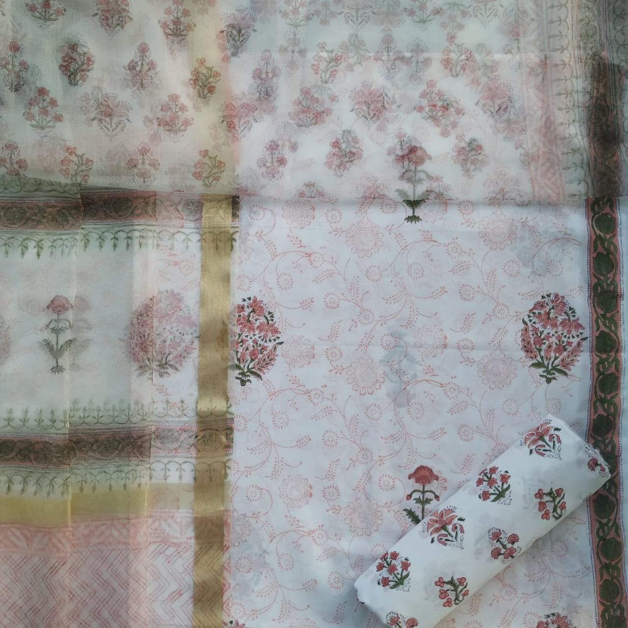 Shop Unstitched Pure Cotton Suits with Organza Dupatta (ORG50)
