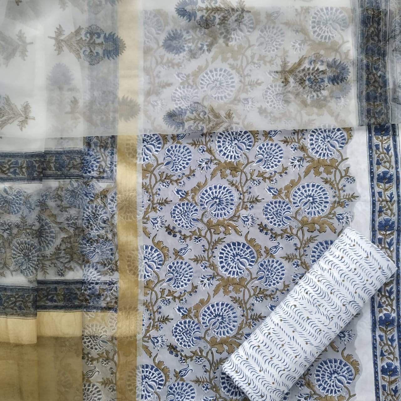 Shop Unstitched Pure Cotton Suits with Organza Dupatta (ORG53)