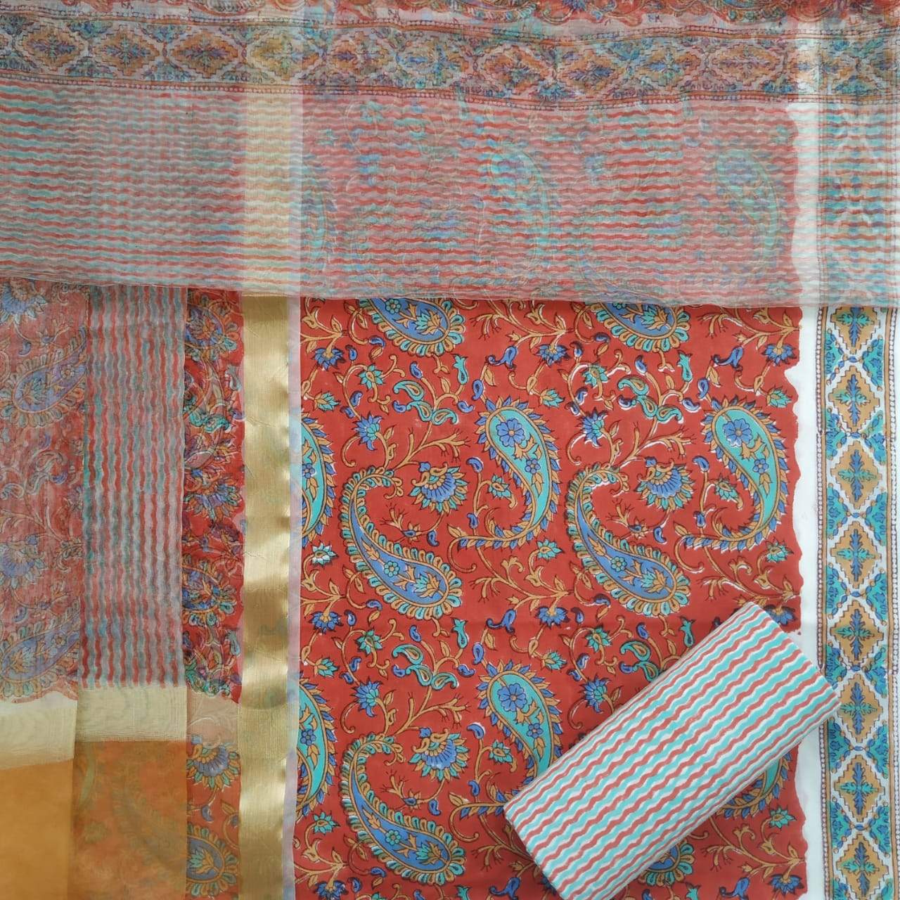 Exclusive Pure Cotton Suit Material with Organza Dupatta (ORG63)