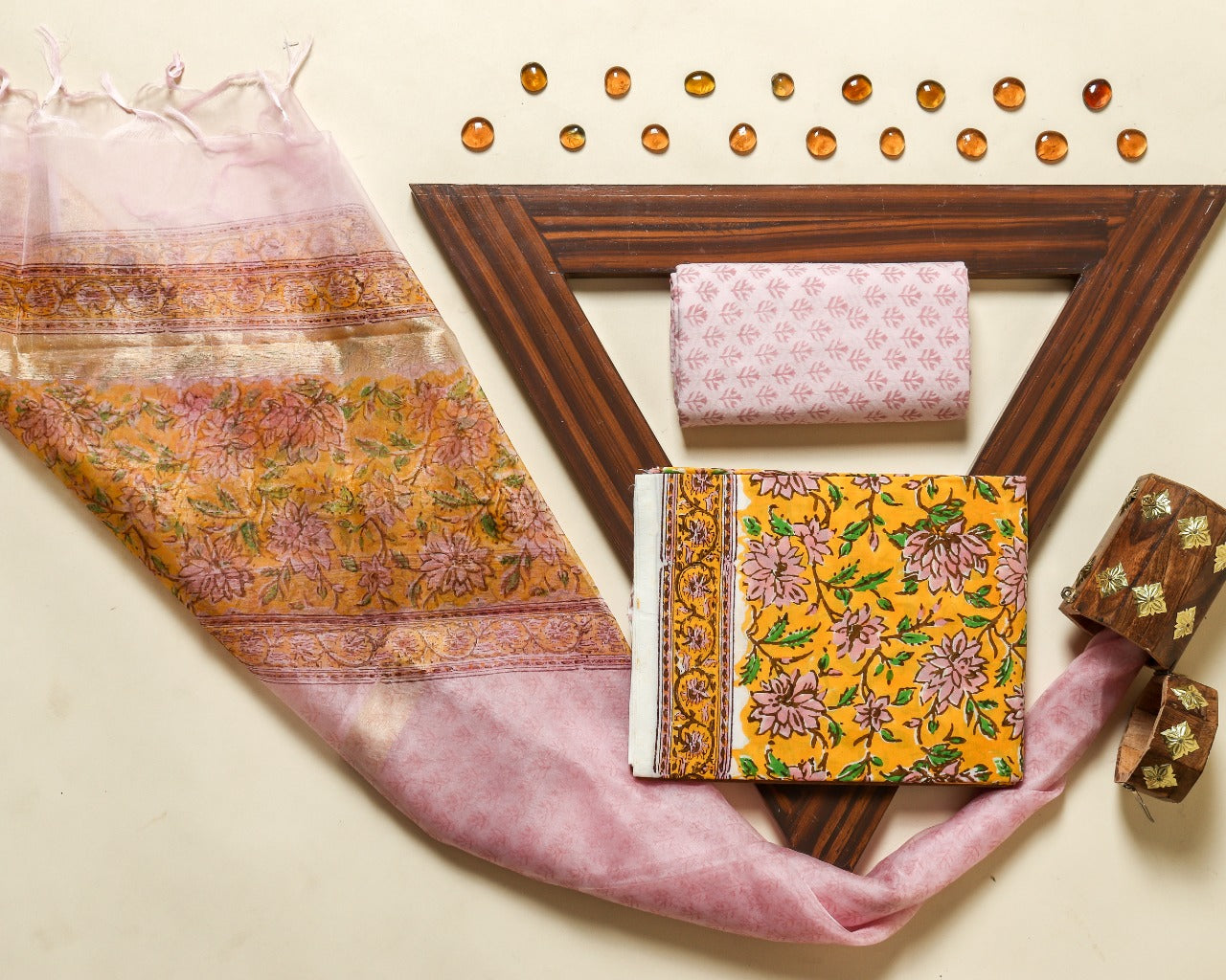 Shop Unstitched Pure Cotton Suits with Organza Dupatta (ORG69)