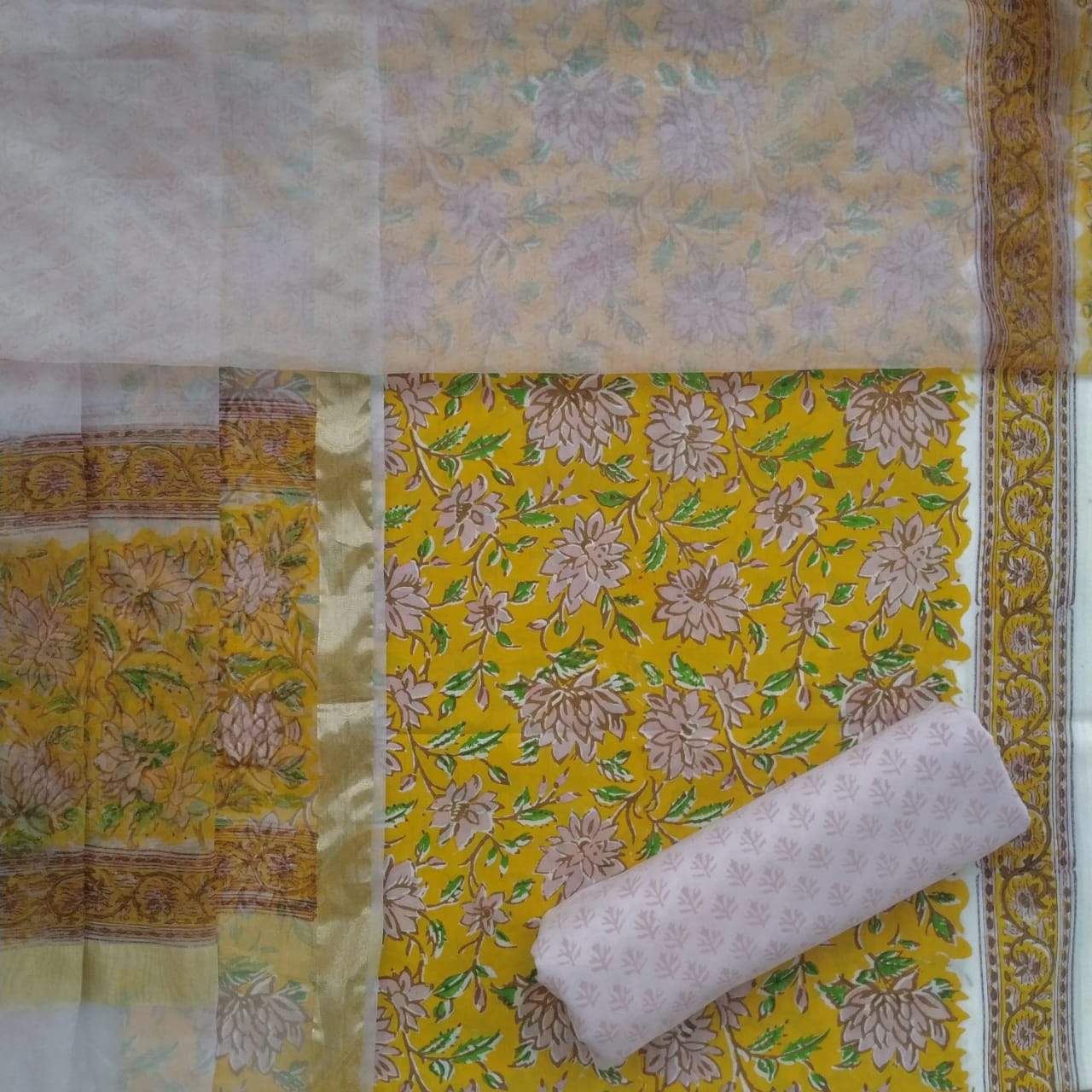 Shop Unstitched Pure Cotton Suits with Organza Dupatta (ORG69)