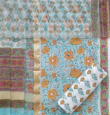 Shop Unstitched Hand Block Print Pure Cotton Suits with Organza Dupatta (ORG77)