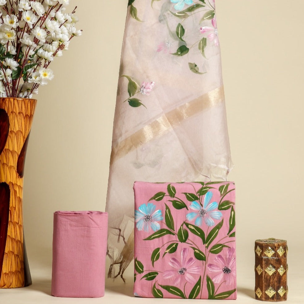 Shop hand painted cotton suit sets online (ORG157)