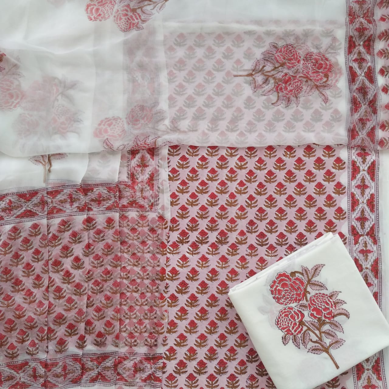 Shop Hand Block Print Pure Cotton Suits online with Chiffon Dupatta (PCHF154)