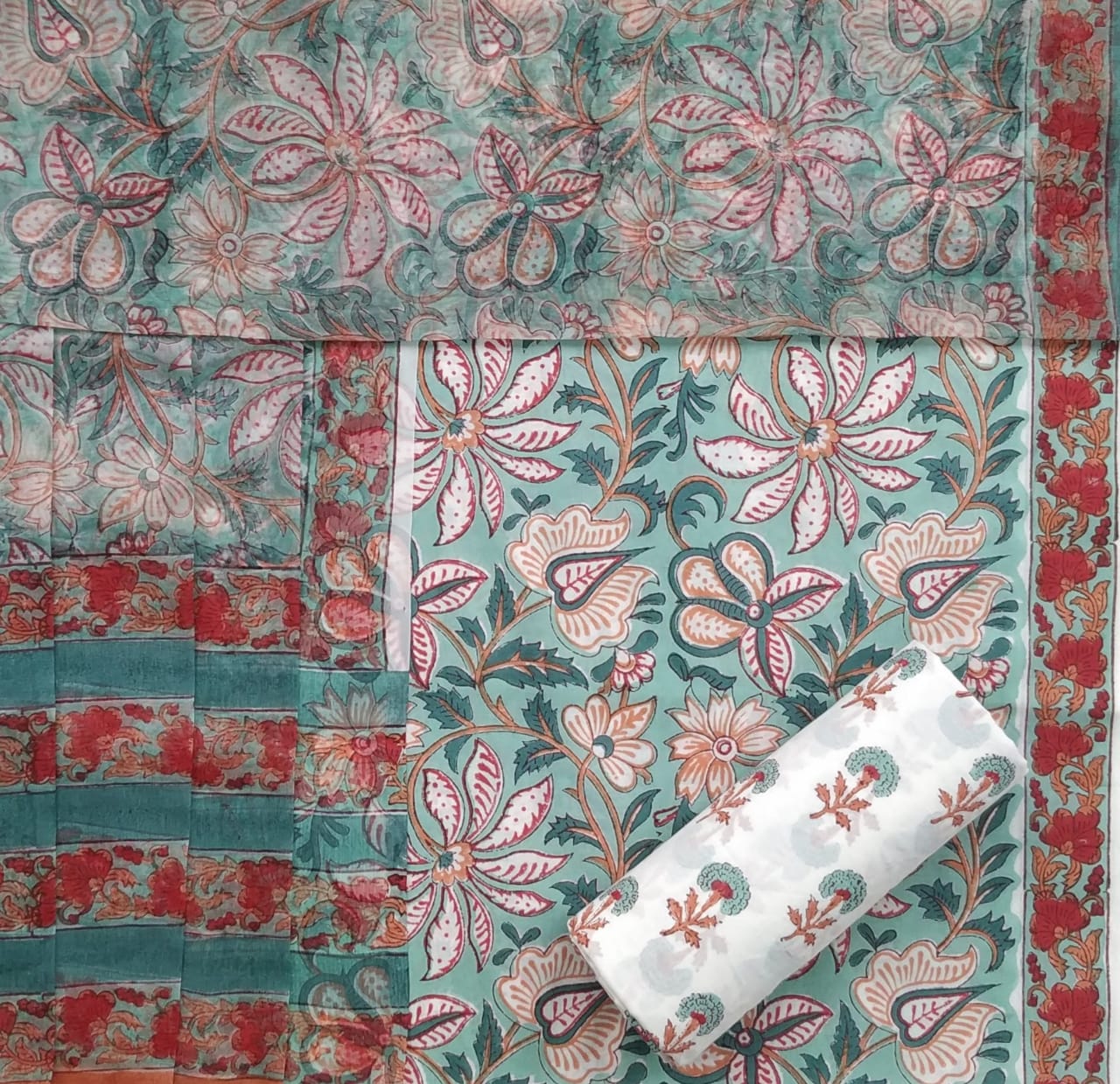 Shop Unstitched Hand Block Print Pure Cotton Suit with Chiffon Dupatta (PCHF171)