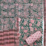 Shop Unstitched Hand Block Print Pure Cotton Suits with Chiffon Dupatta (PCHF176)
