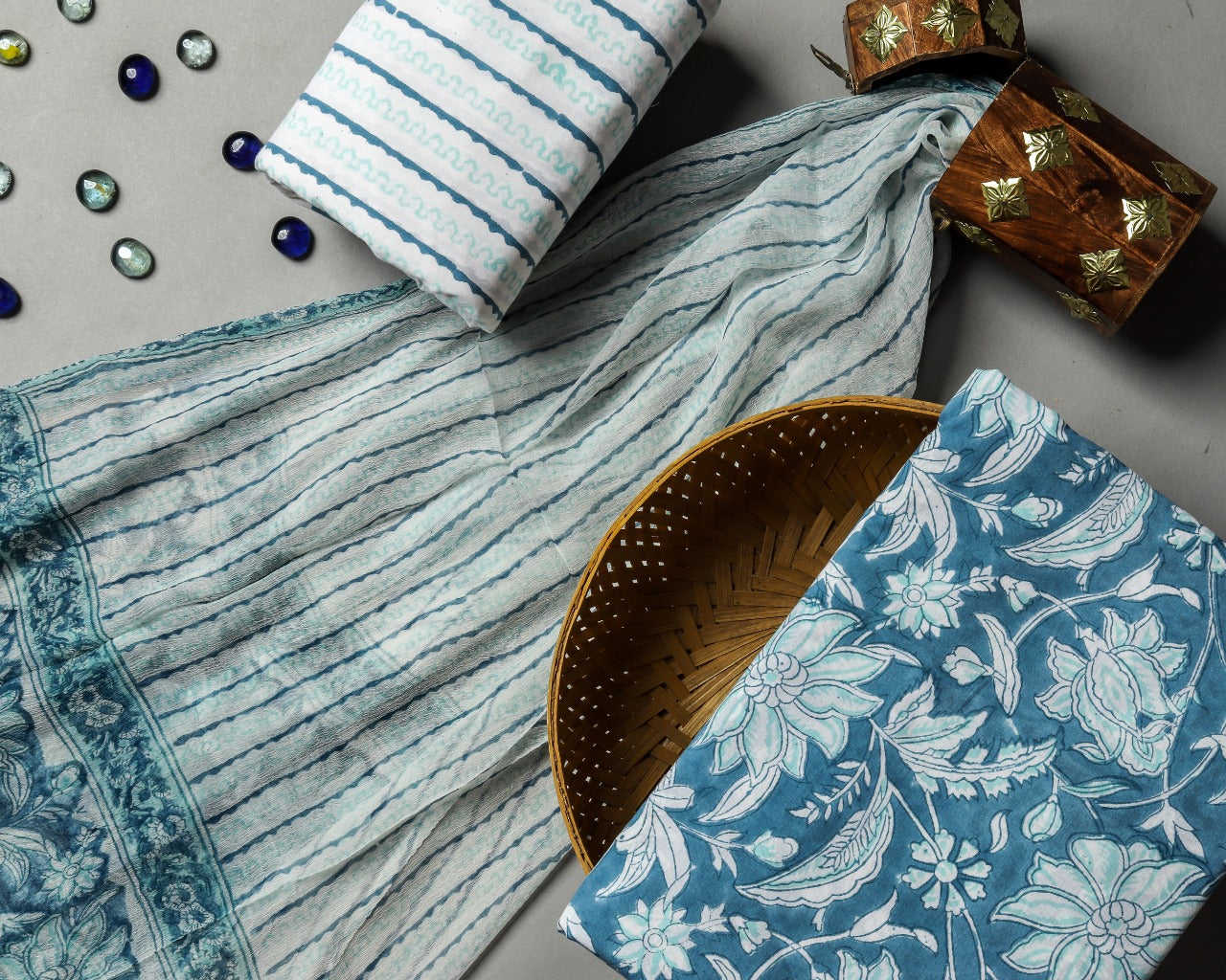 Hand block Print Unstitched Cotton Suit
