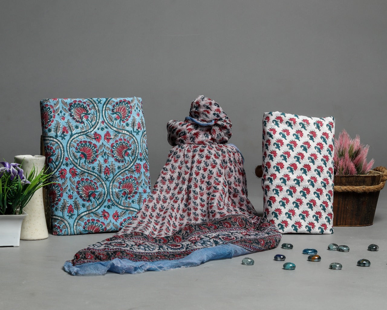 Shalvi's Hand Block Print Pure Cotton Suit with Chiffon Dupatta (PCHF216)