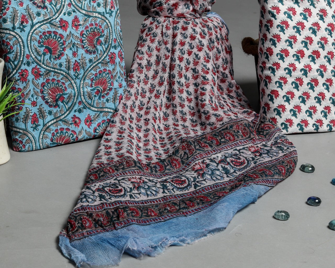 Shalvi's Hand Block Print Pure Cotton Suit with Chiffon Dupatta (PCHF216)