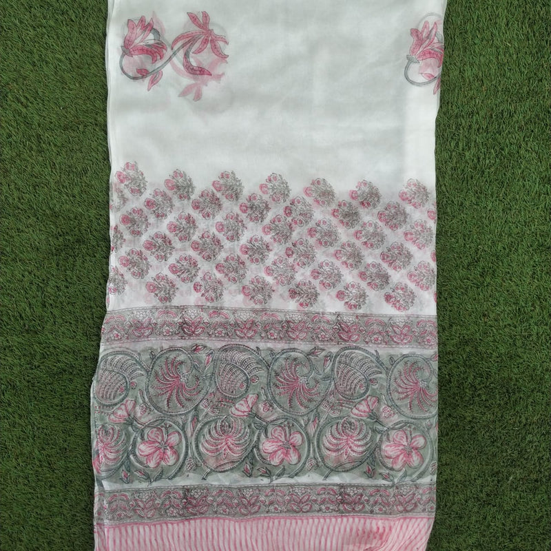 Shop Unstitched Hand Block Print Pure Cotton Suits with Chiffon Dupatta (PCHF227)
