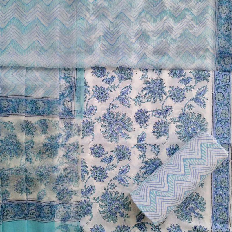 Shop Unstitched Hand Block Print Pure Cotton Suits with Chiffon Dupatta (PCHF230)